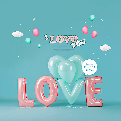 PSD 구름 편집이미지 문자 백그라운드 말풍선 사랑 타이포그라피 사람없음 파란색 감사 꽃가루 풍선 이미지편집 자연요소 감정 컬러 가루 파일형식