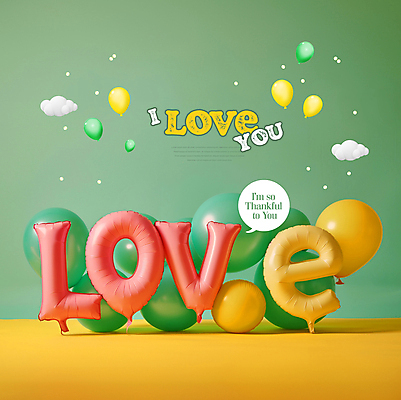 PSD 구름 편집이미지 문자 백그라운드 말풍선 사랑 타이포그라피 사람없음 초록색 감사 꽃가루 풍선 이미지편집 자연요소 감정 컬러 가루 파일형식