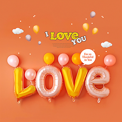 PSD 구름 편집이미지 문자 백그라운드 말풍선 사랑 타이포그라피 사람없음 주황색 감사 꽃가루 풍선 이미지편집 자연요소 감정 컬러 가루 파일형식