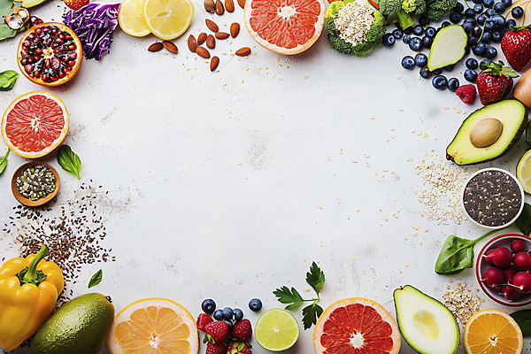 JPG 편집이미지 그릇 채소 딸기 파프리카 프레임 사람없음 레몬 자몽 블루베리 산딸기 라임 아몬드 석류 아보카도 호박씨 카피스페이스 슈퍼푸드 편집실사 AI포토 AI콘텐츠 식기 과일 씨앗 공백 견과류 CG 건강식품 파일형식