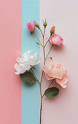 JPG 편집이미지 꽃 분홍색 백그라운드 프레임 사람없음 풀잎 화려 편집실사 AI포토 AI콘텐츠 식물 컬러 컨셉 잎 풀_식물 CG 파일형식