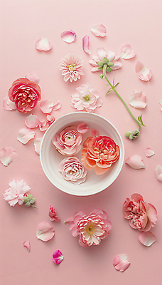 JPG 편집이미지 꽃 분홍색 백그라운드 프레임 사람없음 화려 커피잔 편집실사 AI포토 AI콘텐츠 식물 커피 컬러 컨셉 잔 CG 파일형식