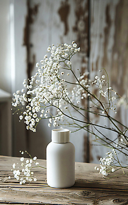 JPG 편집이미지 사람없음 뷰티 화장품 분위기 안개꽃 공병 편집실사 AI포토 AI콘텐츠 꽃 컨셉 CG 한해살이풀 병_담는 파일형식