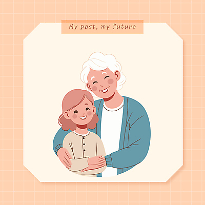 여자 노년 행복 할머니 어린이 일러스트 가족 포옹 손녀 사랑 미소 웃음 소녀 상반신 두명 평화 주황색 격자 국내일러스트 AI파일 감정 컬러 컨셉 무늬 관계 안기 표정 사람 성인 손주 파일형식 벡터