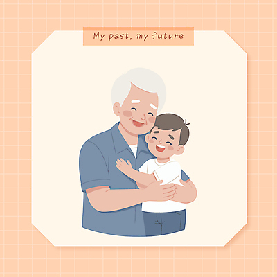 할아버지 노년 남자 행복 어린이 일러스트 가족 포옹 손자 사랑 미소 웃음 소년 상반신 두명 평화 주황색 격자 국내일러스트 AI파일 감정 컬러 컨셉 무늬 관계 안기 표정 사람 성인 손주 파일형식 벡터