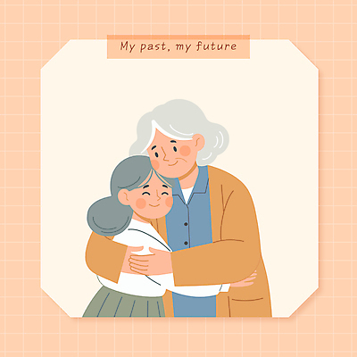 여자 노년 행복 할머니 어린이 일러스트 가족 포옹 손녀 사랑 미소 웃음 소녀 상반신 두명 평화 주황색 격자 국내일러스트 AI파일 감정 컬러 컨셉 무늬 관계 안기 표정 사람 성인 손주 파일형식 벡터