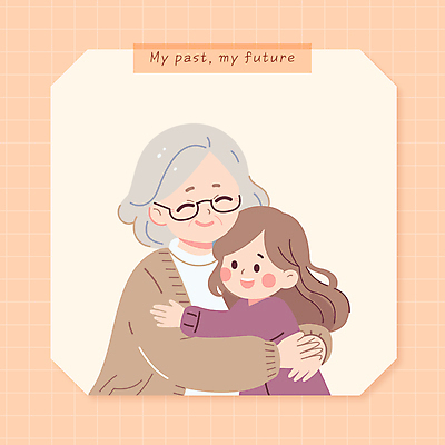 여자 노년 행복 할머니 어린이 일러스트 가족 포옹 손녀 사랑 미소 웃음 소녀 상반신 두명 평화 주황색 격자 안경낌 국내일러스트 AI파일 감정 안경 컬러 컨셉 무늬 관계 안기 표정 사람 성인 손주 파일형식 벡터