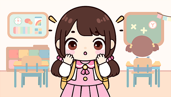 캐릭터 응시 여자 어린이 일러스트 교실 앉기 소녀 상반신 두명 손들기 귀여움 놀람 유치원 유치원생 소녀만 국내일러스트 일러캐릭터 AI파일 시선 교육 감정 컨셉 학교 모션 표정 사람 여자만 어린이만 파일형식 벡터