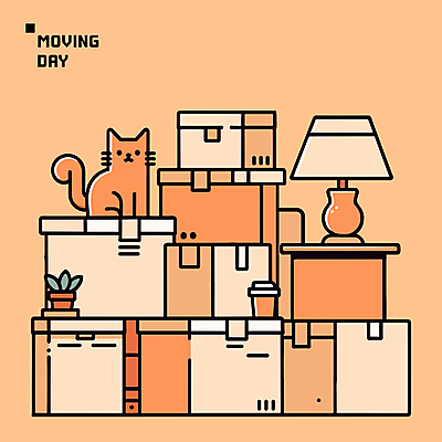 한마리 화분 일러스트 포장 새출발 사람없음 상자 쌓기 주황색 고양이 스탠드 이사 정리 이삿짐 테이크아웃컵 국내일러스트 AI파일 1 컬러 포유류 모션 조명 새로움 컵 반려동물 출발 파일형식 벡터