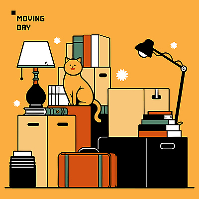 한마리 가방 일러스트 포장 새출발 사람없음 책 상자 쌓기 고양이 스탠드 이사 정리 이삿짐 국내일러스트 AI파일 1 잡화 포유류 모션 조명 새로움 반려동물 출발 파일형식 벡터