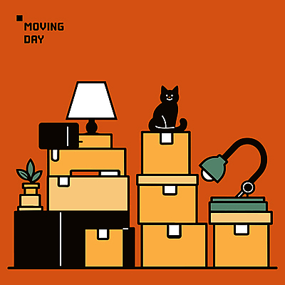 한마리 화분 일러스트 포장 새출발 사람없음 상자 쌓기 주황색 고양이 스탠드 이사 정리 이삿짐 국내일러스트 AI파일 1 컬러 포유류 모션 조명 새로움 반려동물 출발 파일형식 벡터