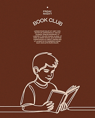 남자 포스터 어린이 라인일러스트 일러스트 레저 휴식 한명 소년 상반신 취미 책 독서 갈색 교양 집중 순수 심플 소년한명만 몰입 독서모임 국내일러스트 AI파일 1 컬러 컨셉 사람 남자한명만 소년만 파일형식 벡터