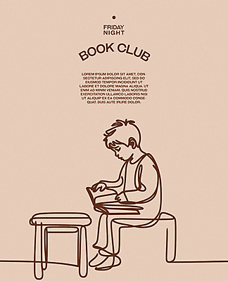 남자 포스터 어린이 라인일러스트 일러스트 레저 휴식 한명 앉기 소년 취미 책 독서 교양 집중 심플 베이지색 소년한명만 몰입 독서모임 국내일러스트 AI파일 1 컬러 컨셉 모션 사람 남자한명만 소년만 파일형식 벡터