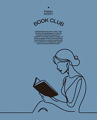 여자 포스터 라인일러스트 일러스트 레저 휴식 한명 앉기 상반신 성인 취미 책 파란색 독서 교양 집중 심플 성인여자한명만 몰입 독서모임 국내일러스트 AI파일 1 컬러 컨셉 모션 사람 여자한명만 성인여자만 파일형식 벡터