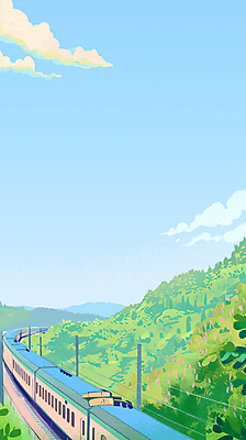 PSD 구름 일러스트 하늘 풍경 사람없음 봄풍경 봄 기찻길 기차 기차여행 봄여행 봄배경 국내일러스트 자연요소 계절 육상교통 여행 백그라운드 대중교통 파일형식