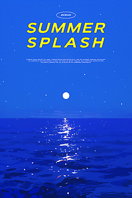 PSD 디자인 포스터 여행 일러스트 하늘 휴식 타이포그라피 해변 사람없음 파란색 여름휴가 반짝임 반사 자유 보름달 달빛 밤바다 국내일러스트 문자 바다 컬러 컨셉 모션 휴가 달 야간 파일형식 여름_계절