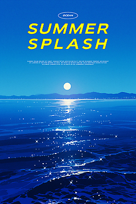 PSD 디자인 포스터 여행 일러스트 하늘 휴식 타이포그라피 해변 사람없음 파란색 여름휴가 반짝임 반사 자유 보름달 달빛 밤바다 국내일러스트 문자 바다 컬러 컨셉 모션 휴가 달 야간 파일형식 여름_계절