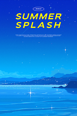 PSD 디자인 포스터 여행 일러스트 하늘 휴식 타이포그라피 해변 사람없음 파란색 여름휴가 반짝임 자유 밤바다 국내일러스트 문자 바다 컬러 컨셉 모션 휴가 야간 파일형식 여름_계절