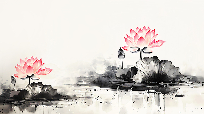 JPG 불교 일러스트 자연 연꽃 수묵화 사람없음 공백 흐름 연못 얼룩 연잎 번짐 국내일러스트 AI일러스트 AI콘텐츠 꽃 종교 컨셉 잎 미술 생태계 파일형식 효과