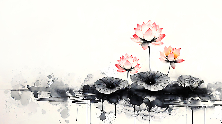 JPG 불교 일러스트 자연 연꽃 수묵화 사람없음 공백 흐름 연못 얼룩 연잎 번짐 국내일러스트 AI일러스트 AI콘텐츠 꽃 종교 컨셉 잎 미술 생태계 파일형식 효과