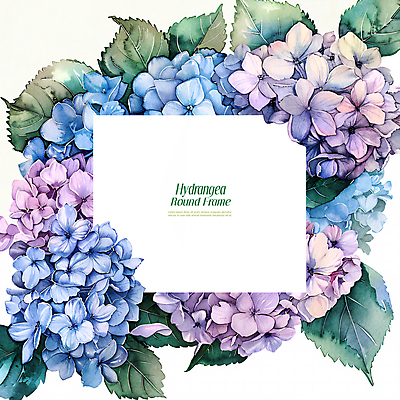 PSD 편집이미지 잎 수채화 프레임 사람없음 파란색 봄 테두리 수국 카피스페이스 이미지편집 카드프레임 식물 계절 꽃 컬러 공백 파일형식