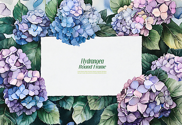 PSD 편집이미지 잎 수채화 프레임 사람없음 파란색 봄 테두리 수국 카피스페이스 이미지편집 카드프레임 식물 계절 꽃 컬러 공백 파일형식