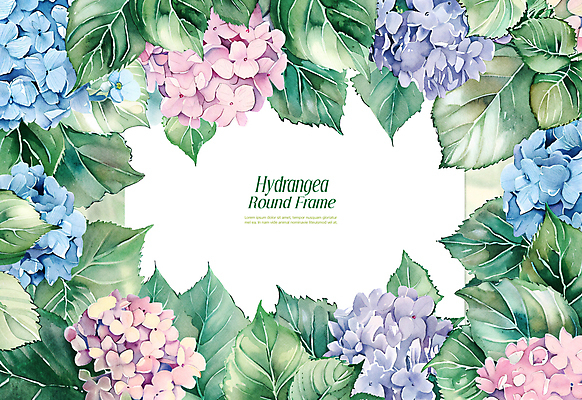 PSD 편집이미지 잎 수채화 프레임 사람없음 파란색 봄 테두리 수국 카피스페이스 이미지편집 카드프레임 식물 계절 꽃 컬러 공백 파일형식