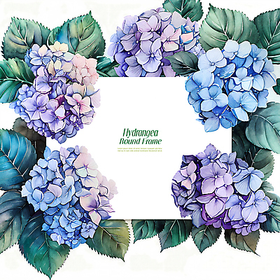 PSD 편집이미지 잎 수채화 프레임 사람없음 파란색 봄 테두리 수국 카피스페이스 이미지편집 카드프레임 식물 계절 꽃 컬러 공백 파일형식