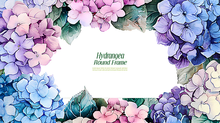 PSD 편집이미지 잎 수채화 프레임 사람없음 파란색 봄 테두리 수국 카피스페이스 이미지편집 카드프레임 식물 계절 꽃 컬러 공백 파일형식