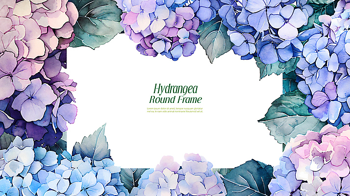 PSD 편집이미지 잎 수채화 프레임 사람없음 파란색 봄 테두리 수국 카피스페이스 이미지편집 카드프레임 식물 계절 꽃 컬러 공백 파일형식
