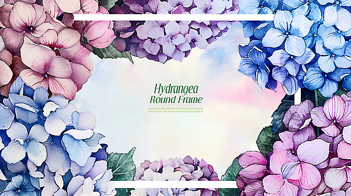 PSD 편집이미지 잎 수채화 프레임 사람없음 파란색 봄 테두리 수국 카피스페이스 이미지편집 카드프레임 식물 계절 꽃 컬러 공백 파일형식