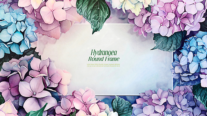PSD 편집이미지 잎 수채화 프레임 사람없음 파란색 봄 테두리 수국 카피스페이스 이미지편집 카드프레임 식물 계절 꽃 컬러 공백 파일형식