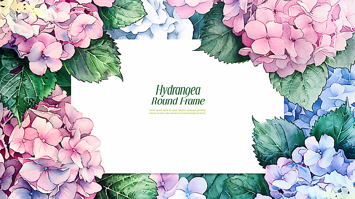PSD 편집이미지 잎 수채화 프레임 사람없음 파란색 봄 테두리 수국 카피스페이스 이미지편집 카드프레임 식물 계절 꽃 컬러 공백 파일형식