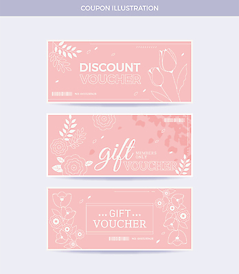 디자인 꽃잎 선 분홍색 잎 일러스트 사람없음 세트 세일 튤립 상품권 쿠폰 바코드 기프트카드 국내일러스트 AI파일 식물 꽃 컬러 카드 파일형식 벡터