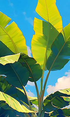 JPG 구름 백그라운드 일러스트 자연 하늘 나뭇잎 밝음 그림자 사람없음 초록색 여름 햇빛 태양 맑음 싱그러움 국내일러스트 AI일러스트 AI콘텐츠 자연요소 계절 컬러 잎 날씨 생태계 파일형식