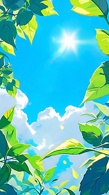 JPG 구름 일러스트 자연 하늘 나뭇잎 프레임 밝음 그림자 사람없음 초록색 여름 햇빛 태양 맑음 싱그러움 카피스페이스 국내일러스트 AI일러스트 AI콘텐츠 자연요소 계절 컬러 잎 날씨 공백 생태계 파일형식