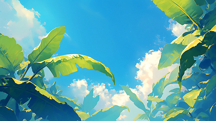 JPG 구름 백그라운드 일러스트 자연 하늘 나뭇잎 밝음 그림자 사람없음 초록색 여름 햇빛 태양 맑음 싱그러움 국내일러스트 AI일러스트 AI콘텐츠 자연요소 계절 컬러 잎 날씨 생태계 파일형식