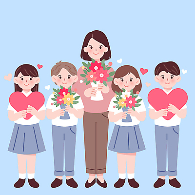 전신 여자 교육 남자 꽃다발 일러스트 학교 청소년 사랑 미소 들기 여러명 성인 교사 하트 스승의날 감사 국내일러스트 AI파일 모양 직업 기념일 꽃 감정 다수 모션 표정 사람 파일형식 벡터