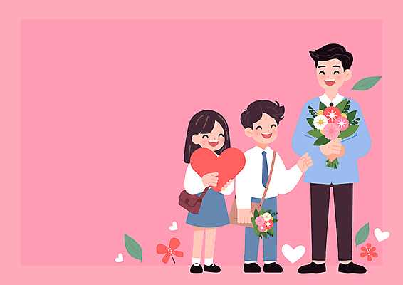 전신 여자 교육 남자 꽃다발 잎 일러스트 학교 청소년 사랑 미소 들기 성인 세명 교사 하트 스승의날 감사 카피스페이스 국내일러스트 AI파일 모양 식물 직업 기념일 꽃 감정 모션 표정 사람 공백 파일형식 벡터