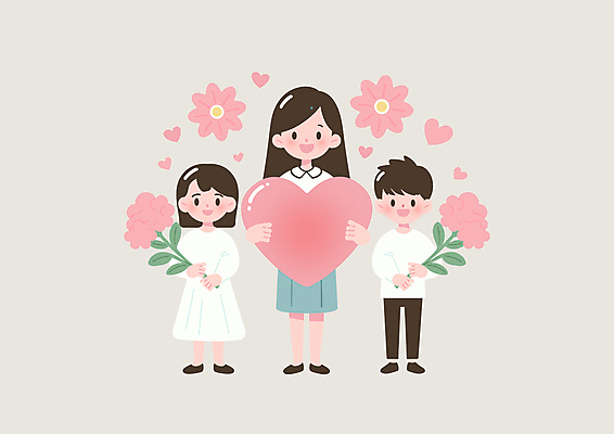 전신 여자 교육 남자 꽃 어린이 일러스트 학교 사랑 미소 들기 소녀 소년 성인 세명 교사 하트 스승의날 감사 국내일러스트 AI파일 모양 식물 직업 기념일 감정 모션 표정 사람 파일형식 벡터