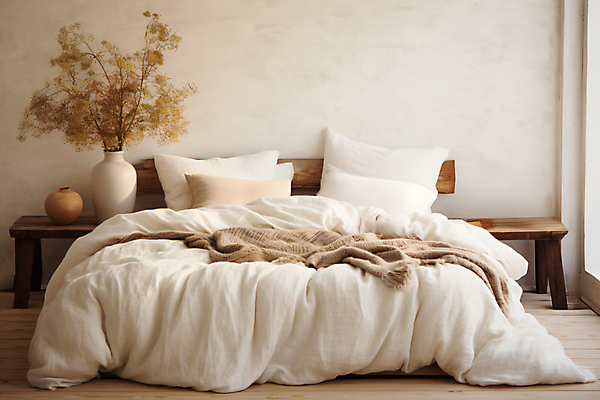 JPG 식물 편집이미지 화분 탁자 사람없음 인테리어 공간 침실 흰색 침대 도자기 포근함 편안함 편집실사 AI포토 AI콘텐츠 디자인 컬러 가구 감각 CG 파일형식