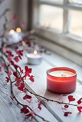 JPG 편집이미지 잎 불 사람없음 나뭇가지 분위기 창가 오브젝트 감성 향초 편집실사 AI포토 AI콘텐츠 자연요소 나무 식물 컨셉 초 창문 CG 파일형식