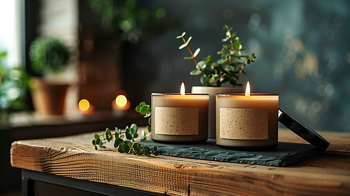 JPG 편집이미지 화분 잎 불 사람없음 빛 분위기 오브젝트 보케 감성 향초 나무탁자 편집실사 AI포토 AI콘텐츠 자연요소 식물 컨셉 초 탁자 CG 파일형식