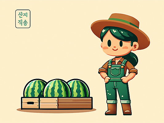 전신 여자 일러스트 수박 한명 성인 판매 수확 신선 농부 나무상자 밀짚모자 주머니손 직거래 성인여자한명만 산지직송 국내일러스트 AI파일 직업 모자_잡화 1 농업 과일 모션 사람 상자 거래 배송 여자한명만 성인여자만 파일형식 벡터 직송