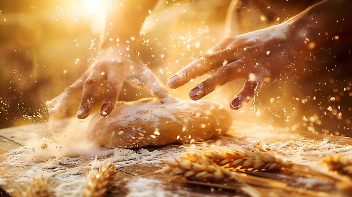JPG 편집이미지 손 빵 신체부위 빛 빵집 밀 반죽 제빵 제빵사 편집실사 AI인물포토 AI콘텐츠 직업 음식 곡류 사람 제과제빵 상점 CG 파일형식 AI포토