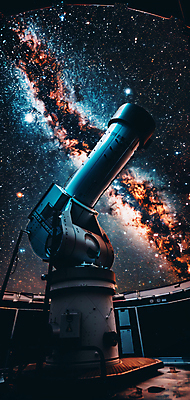 JPG 편집이미지 과학 밤하늘 사람없음 우주 디지털합성 은하수 천체망원경 천체관측 관측대 편집실사 AI포토 AI콘텐츠 자연 하늘 망원경 야간 CG 관측 파일형식