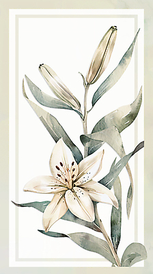 PSD 백그라운드 일러스트 수채화 프레임 사람없음 초록색 흰색 백합 국내일러스트 카드프레임 꽃 컬러 파일형식