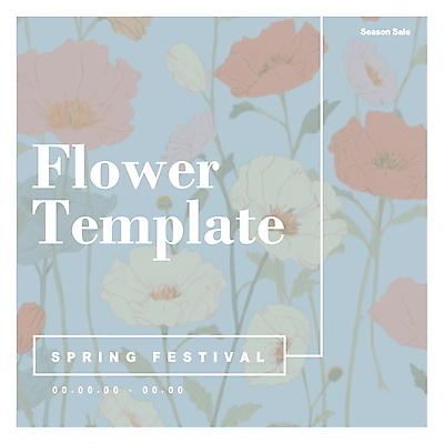 PSD 템플릿 디자인 꽃 하늘색 봄꽃 프레임 사람없음 봄 디지털합성 심플 편집소스 봄축제 이미지템플릿 식물 계절 파란색 축제 파일형식