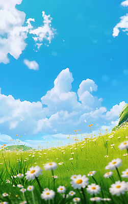 JPG 구름 꽃 일러스트 하늘 초원 사람없음 맑음 봄풍경 국내일러스트 AI일러스트 AI콘텐츠 자연요소 식물 날씨 풍경 봄 파일형식