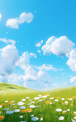 JPG 구름 꽃 일러스트 하늘 초원 사람없음 맑음 봄풍경 국내일러스트 AI일러스트 AI콘텐츠 자연요소 식물 날씨 풍경 봄 파일형식